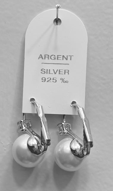 DORMEUSES ARGENT ZIRCONS 05mm+PERLES STH BOULES 12mm BLANC 
