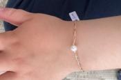 BRACELET GOURMETTE CHAINE FIGARO 13,5cm+1 PERLE d'EAU DOUCE 05mm