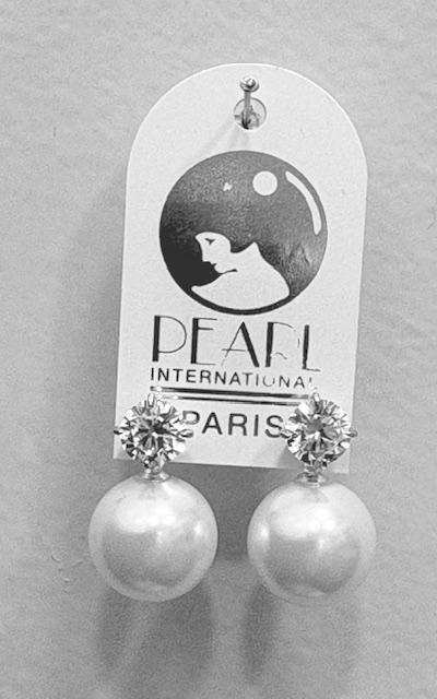 PARURE COLLIER 45cm + PENDENTIF et PUCES ARGENT ZIRCON 06mm  et BOULES PERLES  12