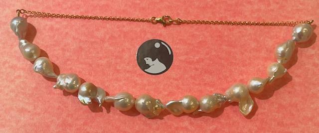 COLLIER 45cm 14 SUPERBES PERLES KESHIS CHAINE ARGENT DORE