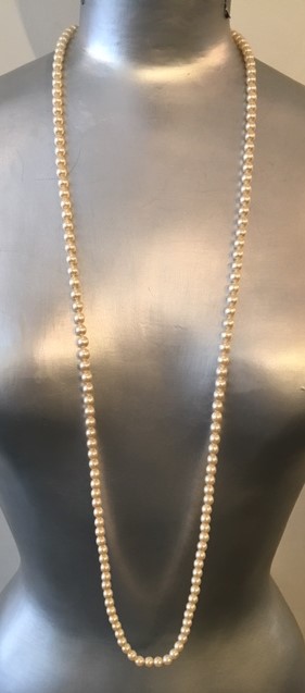 COLLIER 100cm SAUTOIR PERLES de BOHEME de qualité STH BLANC 05mm.ENFILAGE à NOEUDS FERMOIR ARGENT