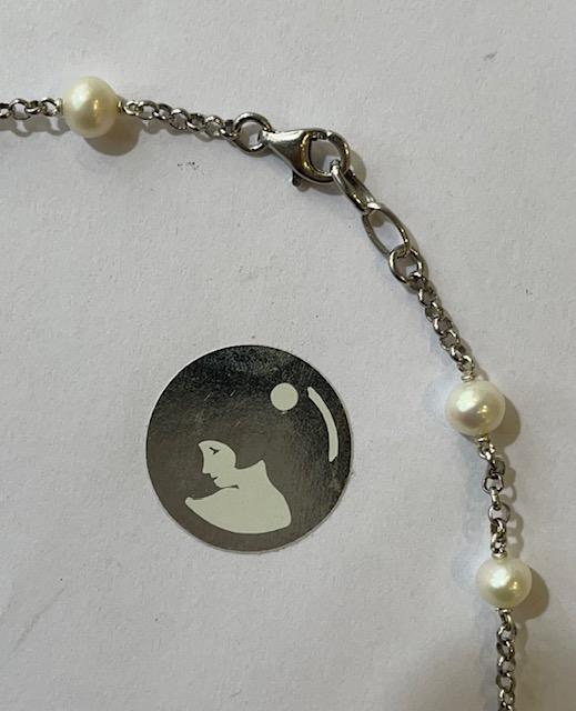 COLLIER 42cm CHAINE ARGENT+23 PERLES NATURELLES d'EAU DOUCE 08/09mm FERMOIR MOUSQUETON