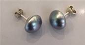 PUCES ARGENT 925°% PERLES IRISEES BOUTONS 12mm GRIS  BO/1032 GRIS