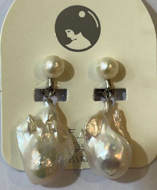 CLIPS ARGENT BOUTONS 07mm + POIRES KESHIS 113x30mmm PERLES EAU DOUCE 