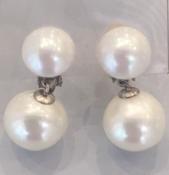 CLIPS ARGENT PERLES IRISEES BOUTONS 10mm+BOULES 14mm                   BLANC