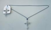 COLLIER CORDON GRIS 80cm REGLABLE  +PENDENTIF CROIX CRISTAL SWVA