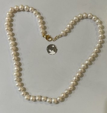 COLLIER 40cm PERLES EAU DOUCE 6/6,5mm avec des noeuds Fermoir ARGENT DORE