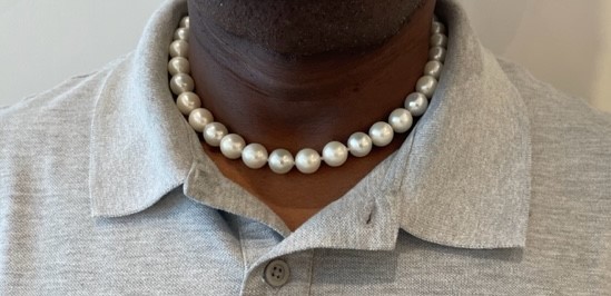 COLLIER MIXTE ( femme - homme ) 50cm PERLES de BOHEME de qualité STH 12mm avec NOEUDS. Fermoir MAGNETIQUE ARGENT RHODIE