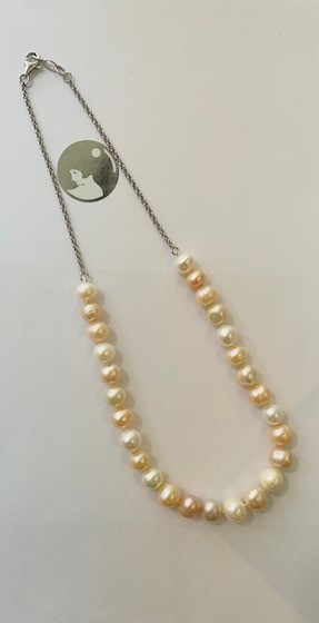 COLLIER PERLES EAU DOUCE MULTI COLOR 08/09mm 24cm NDS + CHAINE ARGT 20cm