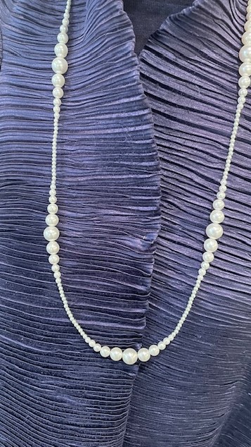 Collier Sautoir Rétro En Perles Nacrées Bleues 8mm Avec Nœud - Occasion Bon état