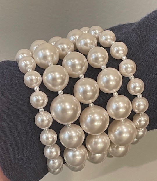 COLLIER SAUTOIR 90cm en PERLES de BOHEME BLANC CREME de qualité STH 3 CHUTES 14mm. Fermoir Argent.   