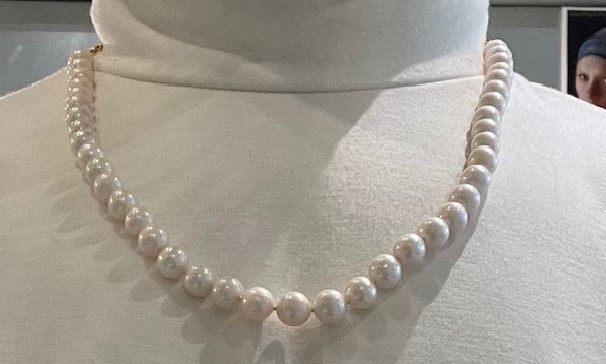 COLLIER 65cm CHAINE PERLES EAU DOUCE BAROQUES 10mm sur 40cm + CHAINE MAILLE OVALE 25cm ARGENT DORE