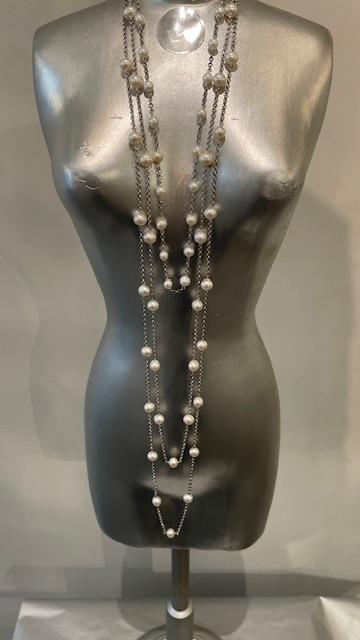 COLLIER 42cm CHAINE ARGENT+23 PERLES NATURELLES d'EAU DOUCE 08/09mm FERMOIR MOUSQUETON