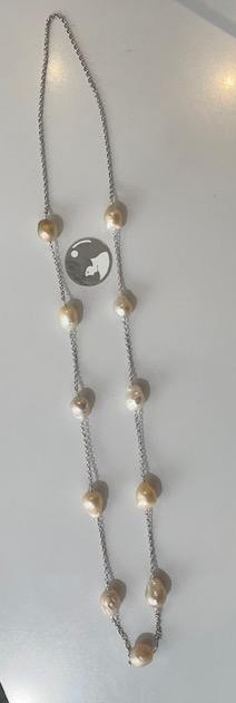 COLLIER 70cm CHAINE ARGENT + 11 PERLES d'EAU DOUCE KESHIS forme POIRES