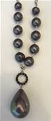 COLLIER DEAUVILLE PERLES IRISEES couleur TAHITI-CHAINE ARGENT+PERLES et POIRE PERLE IRISEE TAHITI    