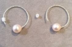 CREOLES ARGENT DIAMANTE 925°/°°+PERLES 08mm ROSE