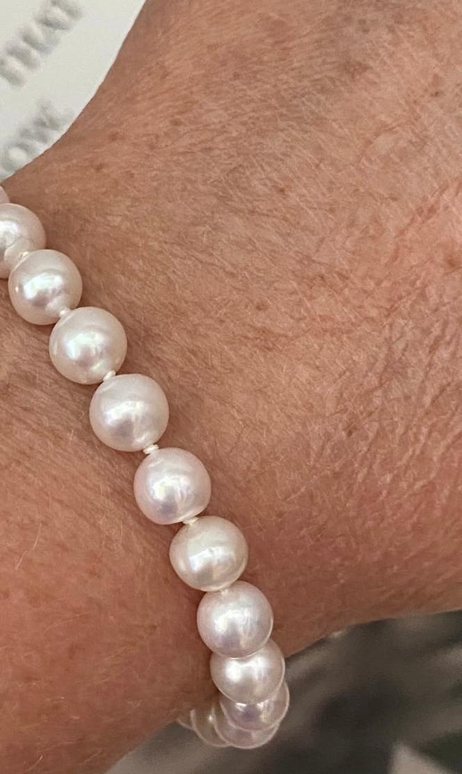 BRACELET 18,5cm PERLES EAU DOUCE 08mm ENFILAGE NOEUDS Fermoir MAGNETIQUE en  ARGENT DORE
