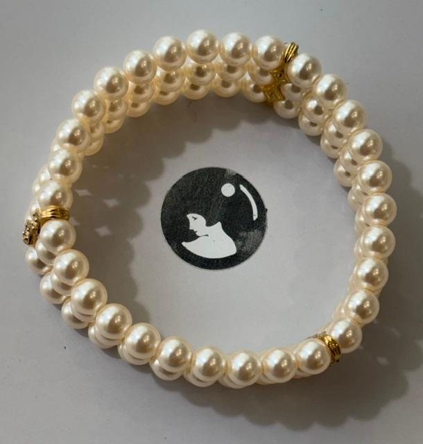 BRACELET ELASTIQUE 3 RANGS PERLES de BOHEME STH 06mm 3 BARRETTES PLAQUE OR+STRASS  
