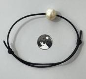 BRACELET ajustable CORDON POLYAMIDE NOIR +1 PERLE de BOHEME qualité STH 10mm - 