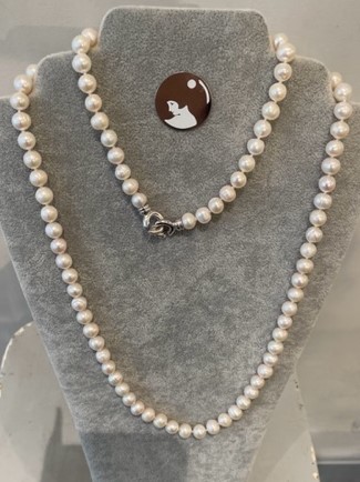 COLLIER PERLES EAU DOUCE 07/08mm 90cm NDS FERMOIR TOI et MOI ARGENT RHODIEARGENT