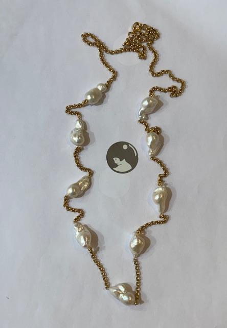 COLLIER CHAINE AD 90cm + 9 PERLES KESHIS 