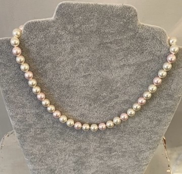 COLLIER PERLES PERLES de BOHEME qualité STH 08mm 40cm BI COLOR 2 CREME+1 ROSE NDS FERMOIR A