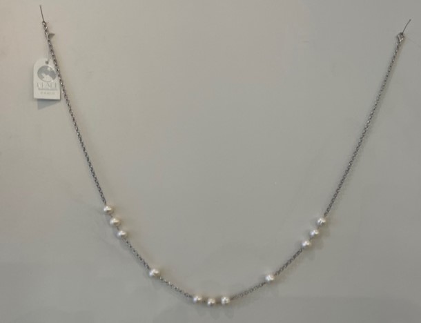 COLLIER 62cm CHAINE ARGENT+11 PERLES EAU DOUCE 08:09mm