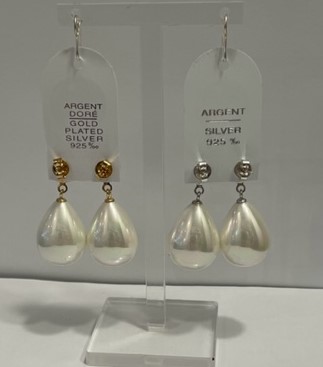 PUCES ARGENT 925°% BOUTONS PERLES EAU DOUCE NAT 09mm + POIRES 16x21mm POUDRE de PERLES LUSTREE BO/1029 NAT + 14x18mm PPL