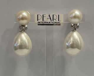 CLIPS ARGENT BOUTONS PERLES EAU DOUCE 10mm + POIRES POUDRE de PERLES 14x18mm