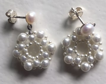 COLLIER+BOUCLES CLIPS PARURE RESILLE 898.2 ROSACE PERLES 