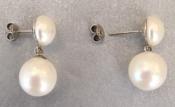 PUCES ARGENT PERLES IRISEES BOUTONS 10+BOULES 12mm BLANC