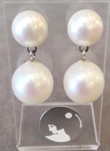 PUCES ARGENT 925°% PERLES EAU DOUCE BOUTONS 10mm + PERLES IRISEES BOULES mobiles 12mm BLANC  BO/1030+12