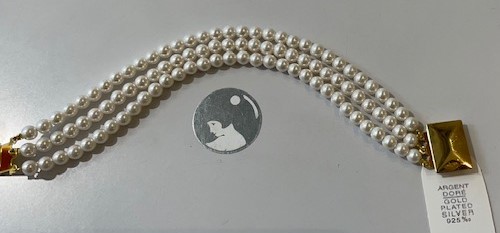 BRACELET 19cm PERLES BOHEME de qualité STH BLANC 06mm FERMOIR CLIQUET en ARGENT DORE