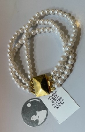 BRACELET 19cm PERLES BOHEME de qualité STH BLANC 06mm FERMOIR CLIQUET en ARGENT DORE