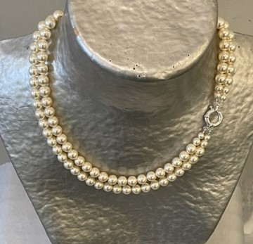 COLLIER 2 RANGS PERLES BOHEME SW 08mm BLANC  SSND FERMOIR ARGENT BOUEE