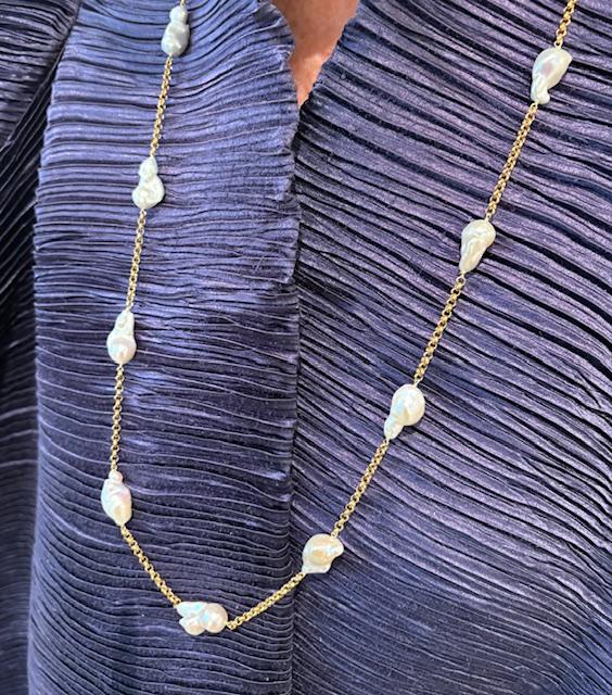 COLLIER CHAINE AD 90cm + 9 PERLES KESHIS 