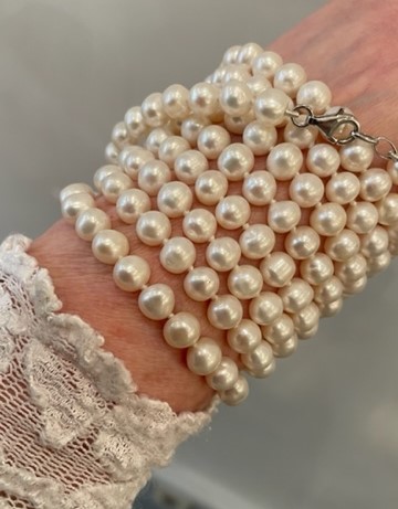 COLLIER 1m50 PERLES EAU DOUCE 07/08mm avec NOEUDS FERMOIR ARGENT 925°%