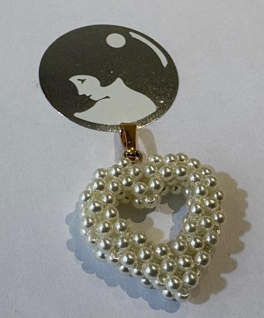 PARURE PENDENTIF COEUR Résille de perles sur Chaine 42cm Plaqué Or maille Forçat  