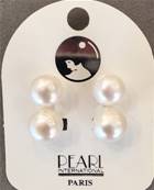 CLIPS DOUBLES ARGENT PERLES EAU DOUCE BOUTONS 11&12mm BLANC