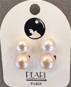 CLIPS DOUBLES ARGENT BI COLOR PERLES EAU DOUCE BOUTONS BI 11mm BLANC & 12mm ROSE PECHE