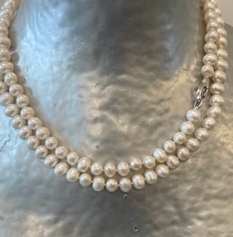 COLLIER 90cm SAUTOIR PERLES EAU DOUCE 08/09mm avec NOEUDS  FERMOIR ARGENT 925°%