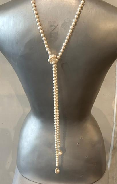 COLLIER ECHARPE 130cm PERLES EUX DOUCE 08mm+ 2 PENDANTS KESHIS  