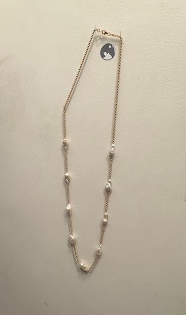 COLLIER CHAINE AD 90cm + 9 PERLES KESHIS 