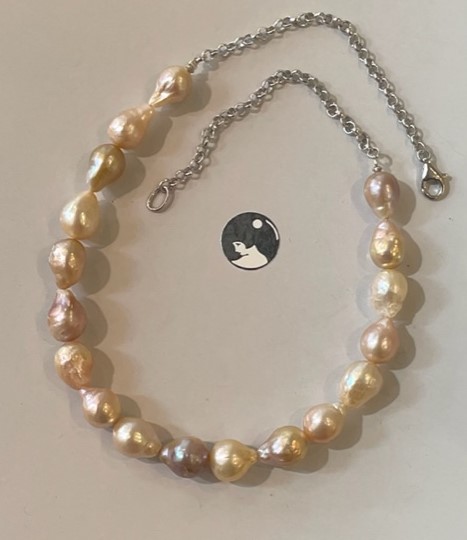 COLLIER 42cm CHAINE ARGENT RH+18 PERLES d'EAU DOUCE " KESHIS " rose ancien