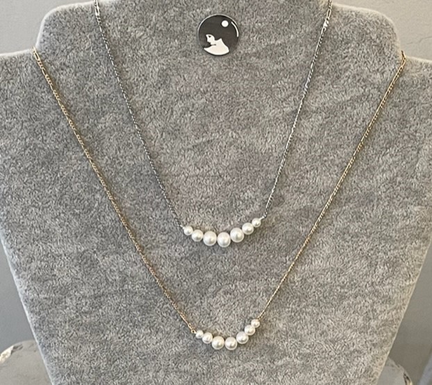 COLLIER 42cm CHAINE FIGARO ARGENT CHUTE PERLES d'EAU DOUCE 6.5.4mm