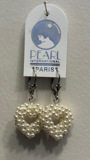 DORMEUSES PARISIENNES ARGENT+COEUR RESILLE PERLES CREME 