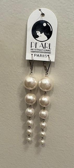 PARURE PERLES CHUTE INVERSEE COLLIER 45cm et DORMEUSES TOKYO ARGENT CHUTE/DEGRADE de PERLES de qualité STH de 12 à 04mm . Fermoirs Argent