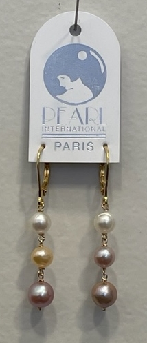DORMEUSES TOKYO ARGENT DORE+3 PERLES EAU DOUCE MULTI COLOR
