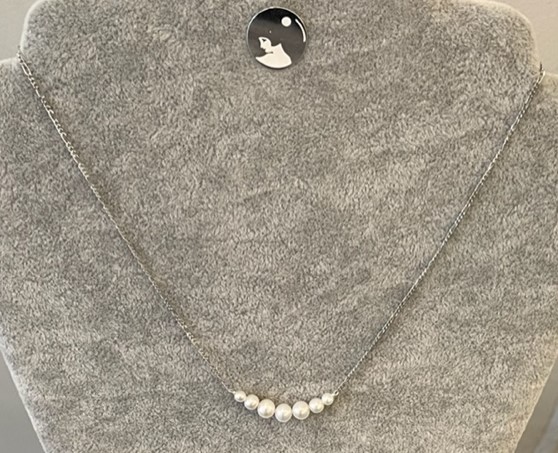 COLLIER 42cm CHAINE FIGARO ARGENT CHUTE PERLES d'EAU DOUCE 6.5.4mm