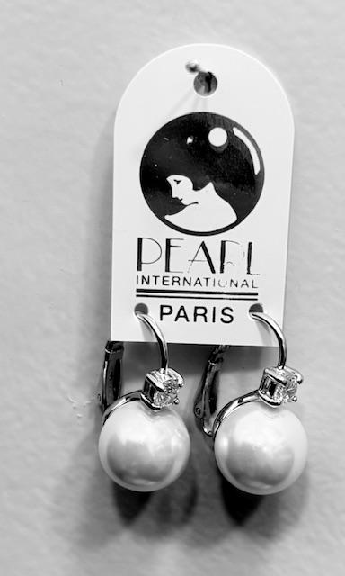 DORMEUSES ARGENT ZIRCONS 05mm+PERLES STH BOULES 12mm BLANC 
